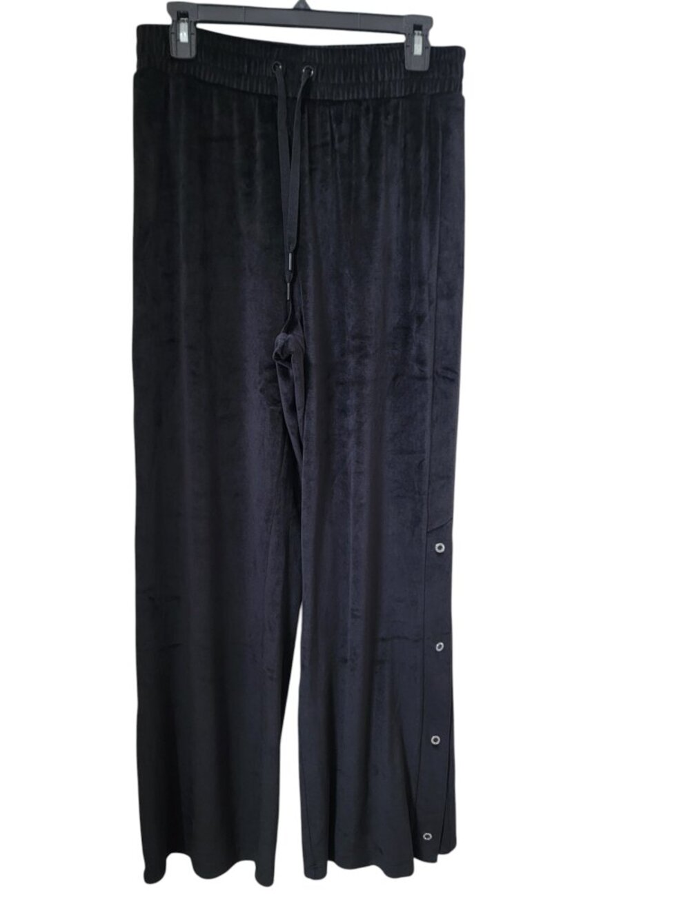 Victoria's Secret Size M Black Velour Diamante Wide Leg Snap Lounge Pants, NEW